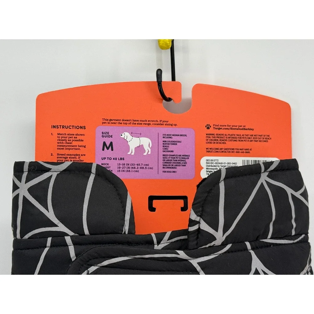 Boots & Barkley Reflective Spider Web Pet Vest Black Silver Medium Dog Puffer